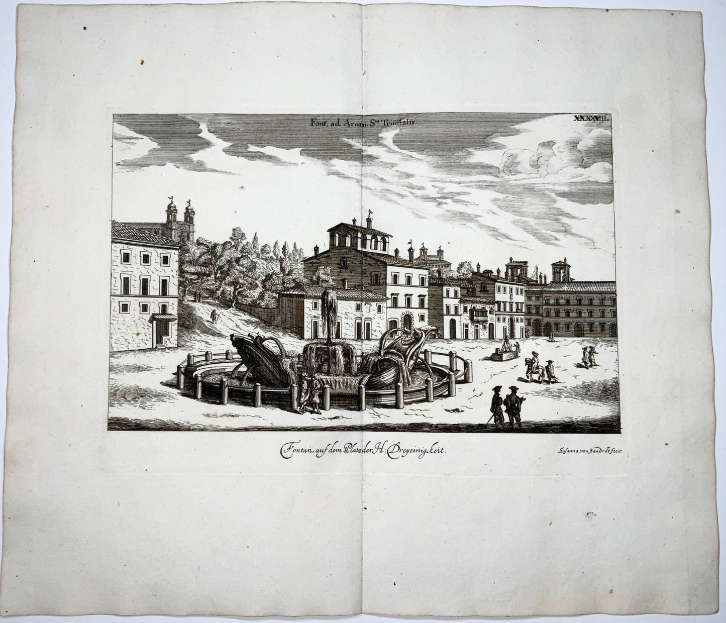 1679 Fontain Barcaccia, Rome, Susanna Sandrart, folio master engraving