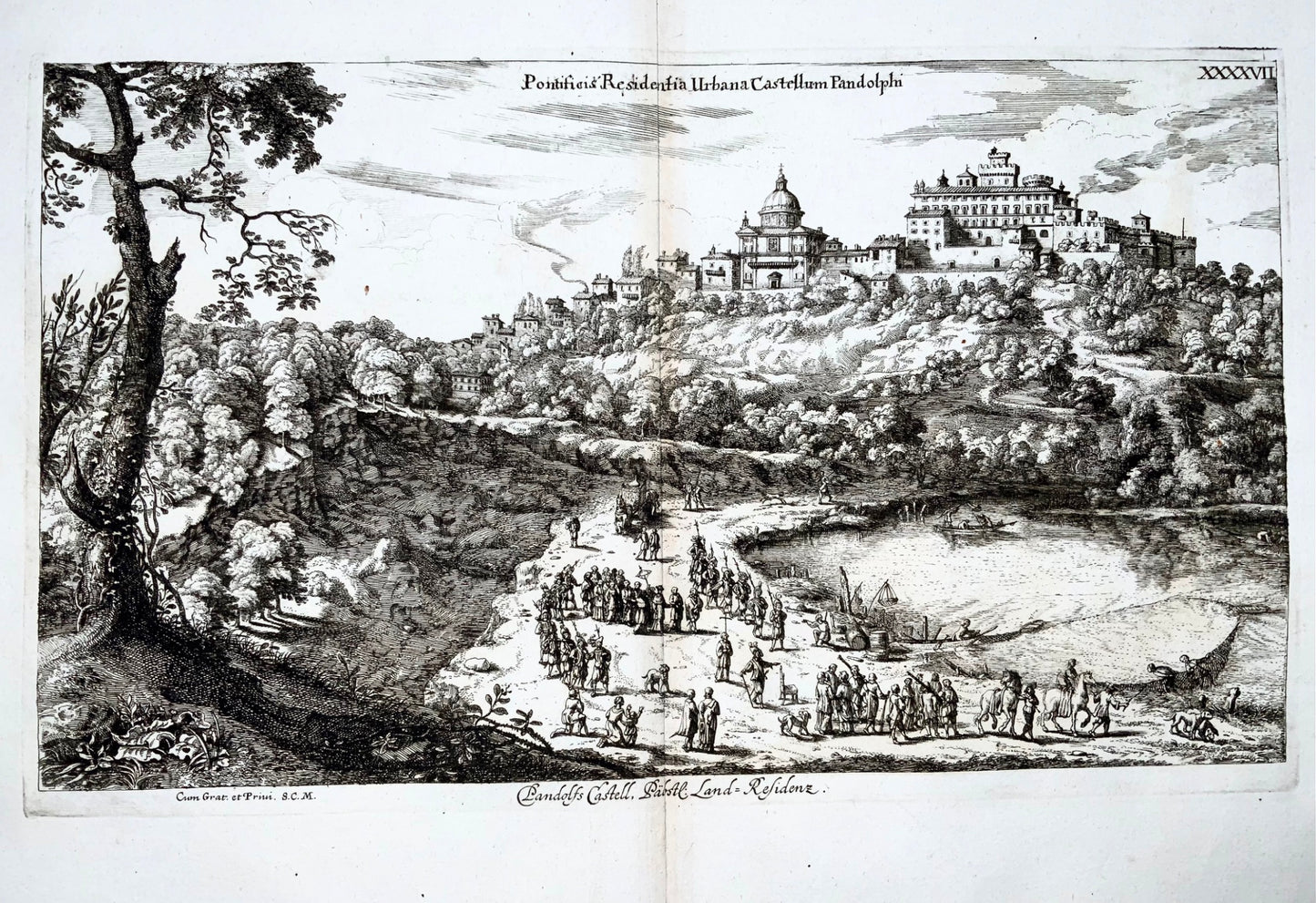 1679 Castel Gandolfo - Papal Palace, Joh. Sandrart, folio master engraving