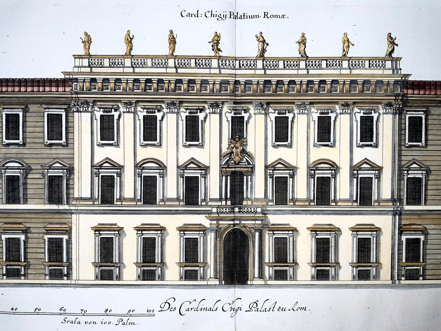 1679 Facade of the Palace of Cardinal Chigi, Rome, Joh. Sandrart, folio engraving