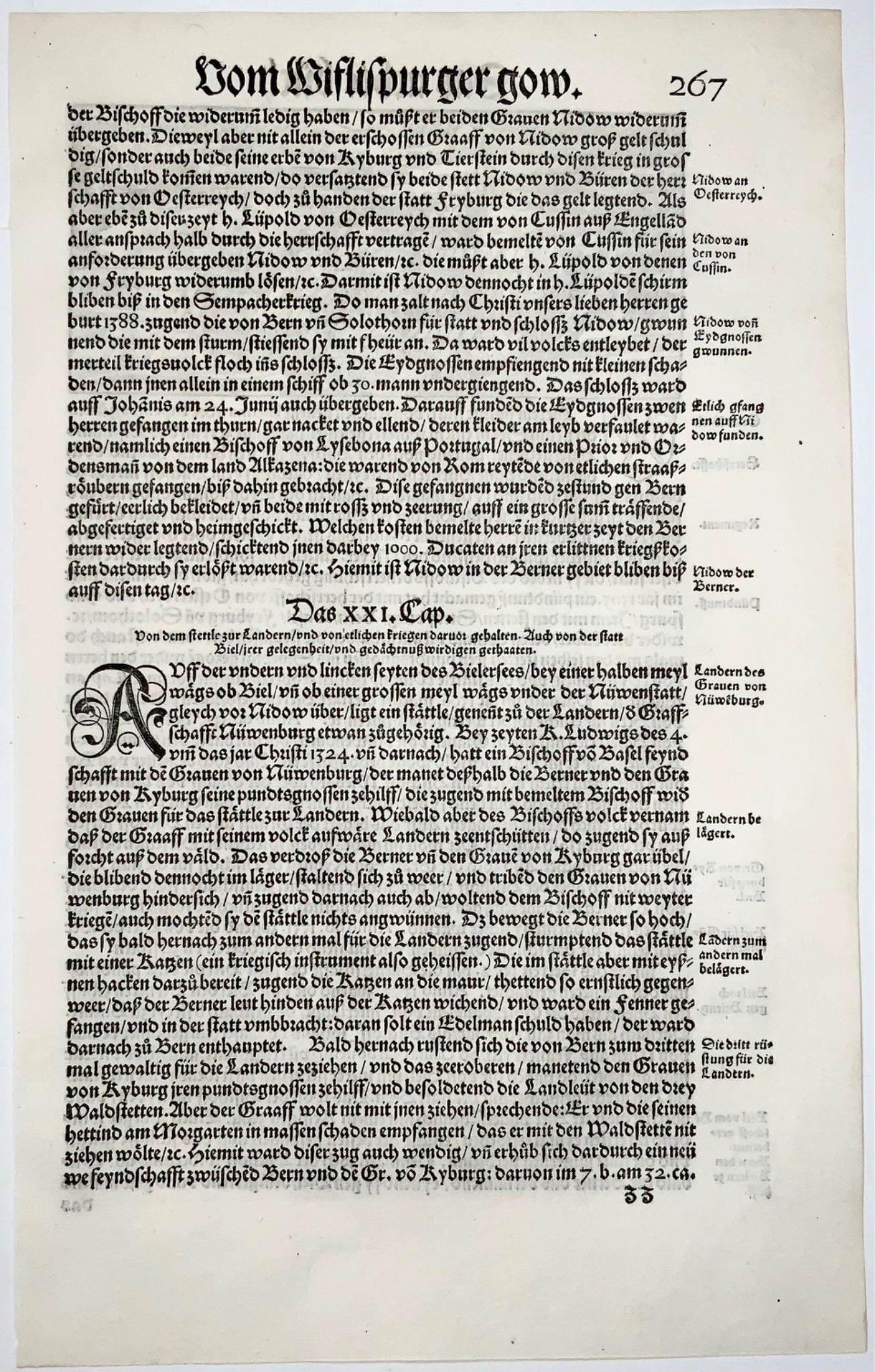1548 Joh. Stumpf, Biel, Bienne, Switzerland, fine woodcut Leaf