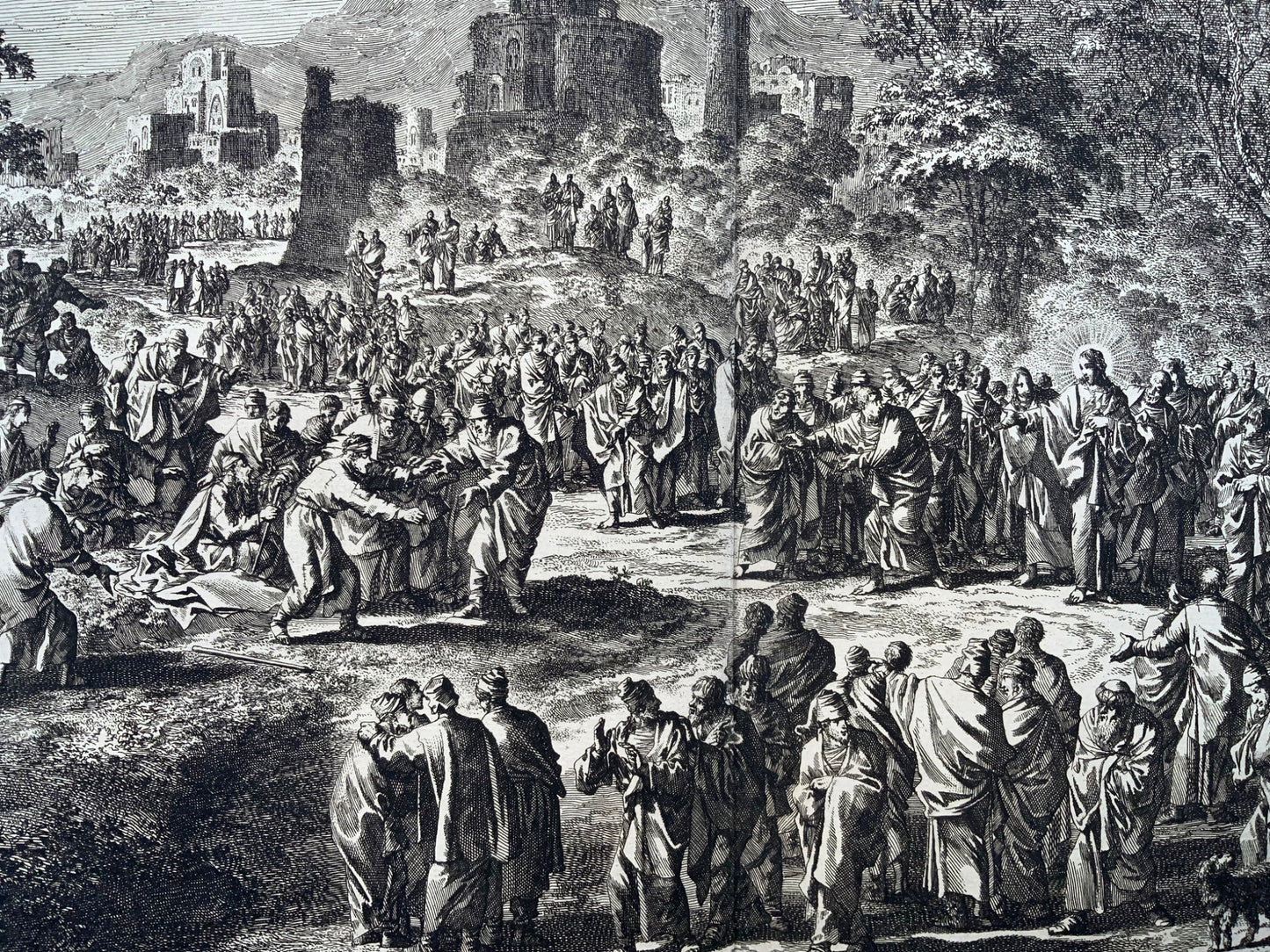 1708 Bartimaeus the blind man, J. Luyken, bible, large double page folio 52.8 cm