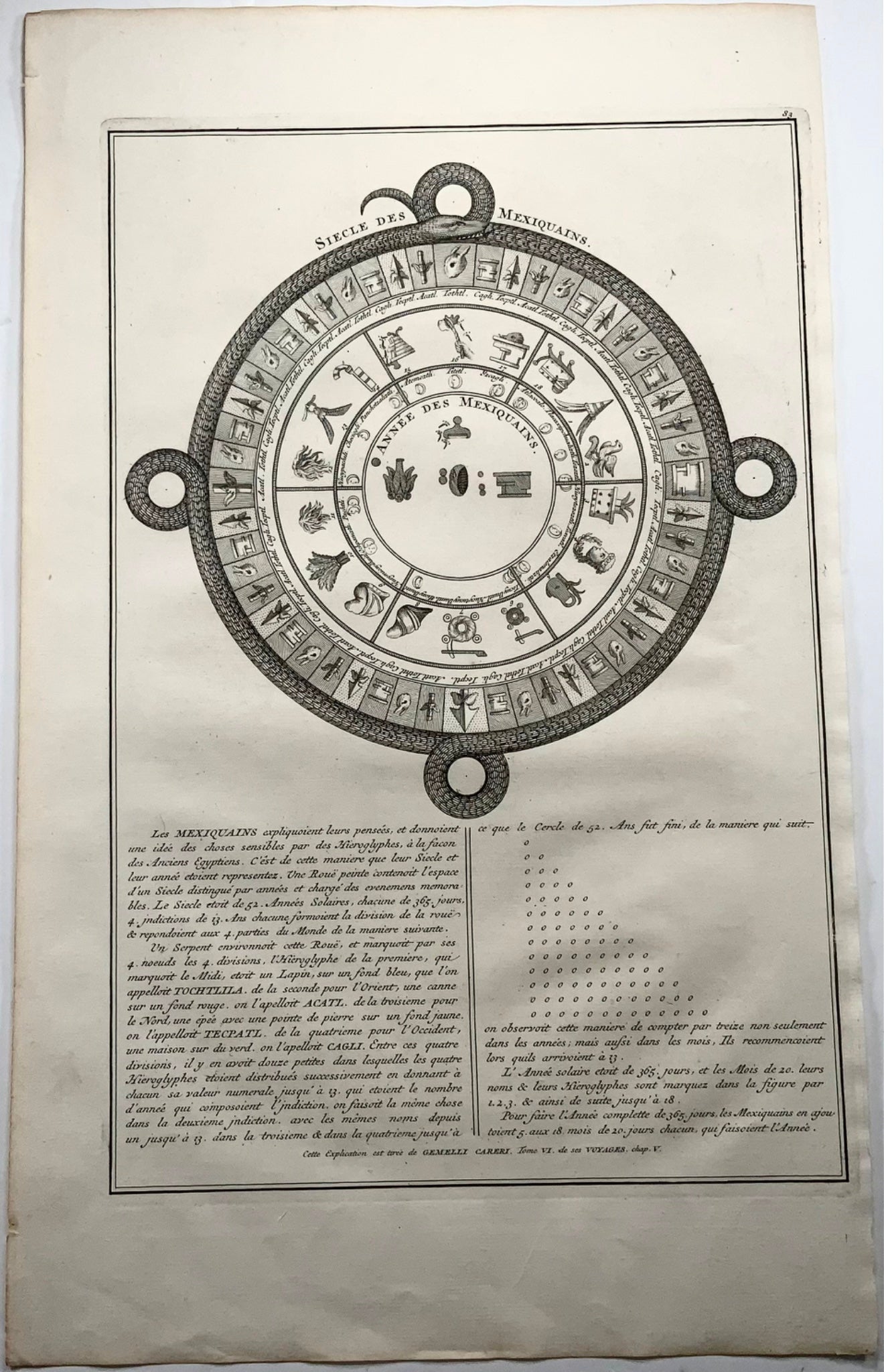 1728 The Mexican Age "Siecle des Mexiquains" Aztec Calendar folio engraving