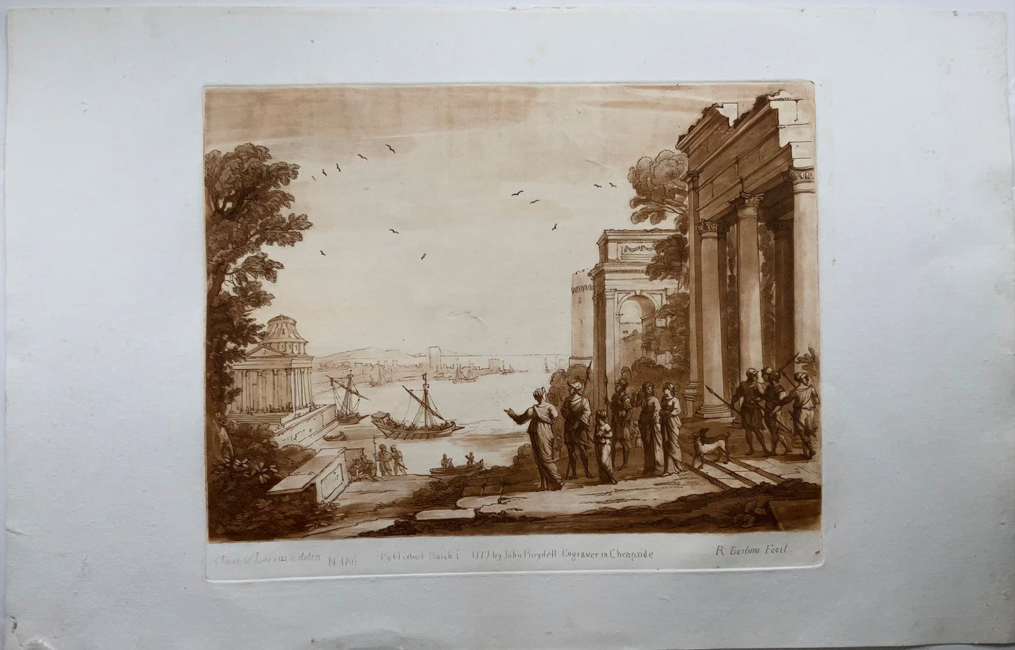 1777 Richard Earlom after Claude Lorrain - Harbour view with Ships - Large paper