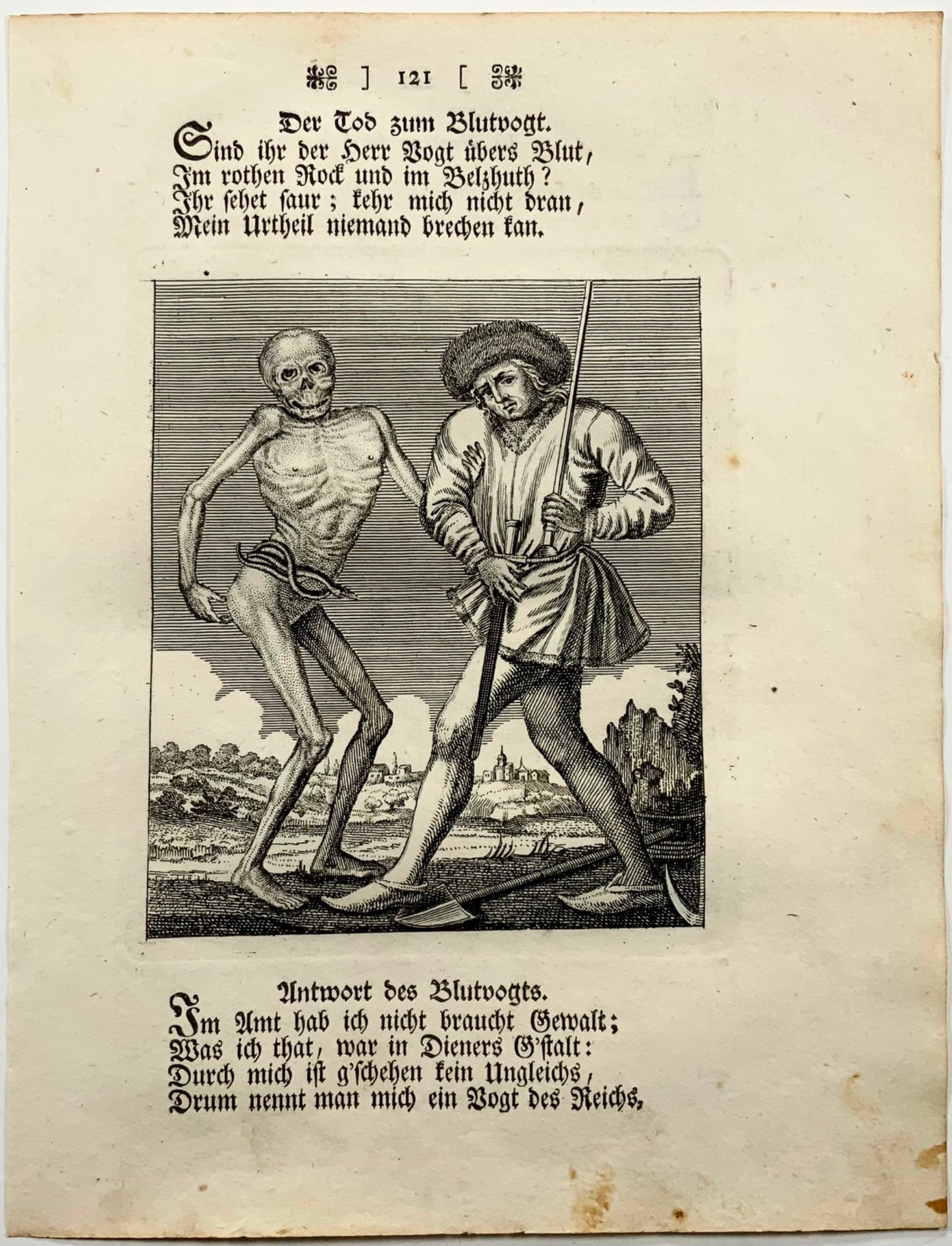 1744 Merian, Dance of Death, the Executioner, copper engraving
