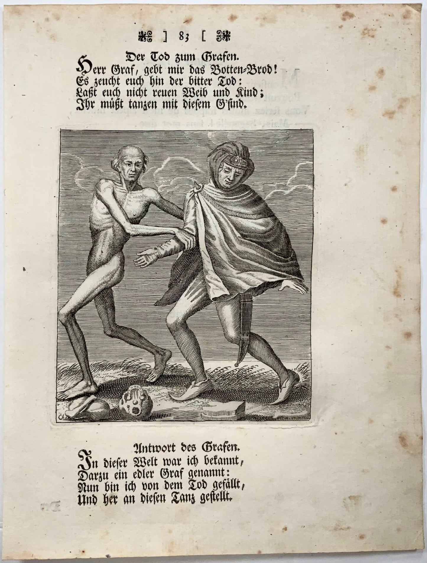 1744 Merian, Dance of Death, the Count, copper engraving