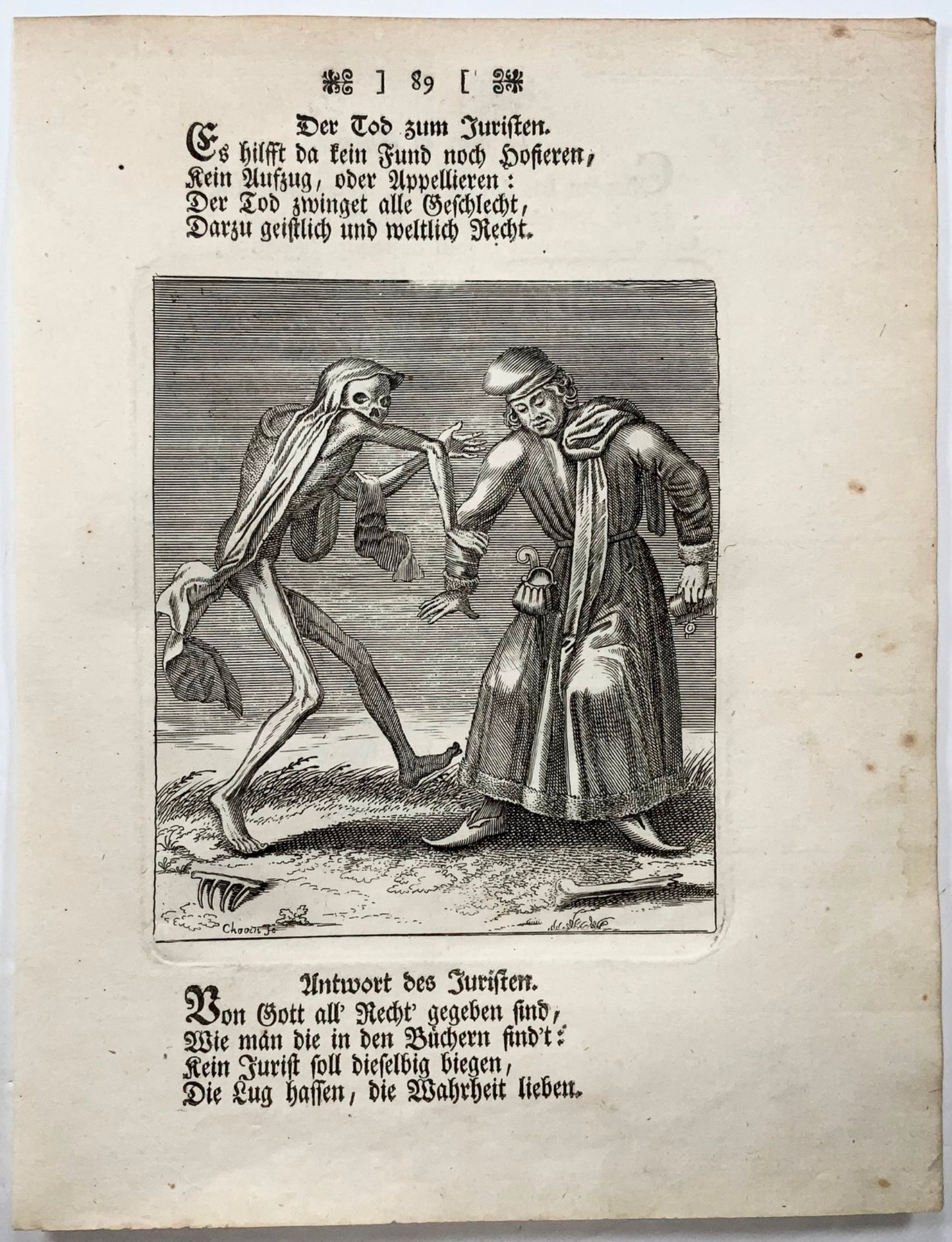 1744 Merian, Dance of Death, the Lawyer, copper engraving