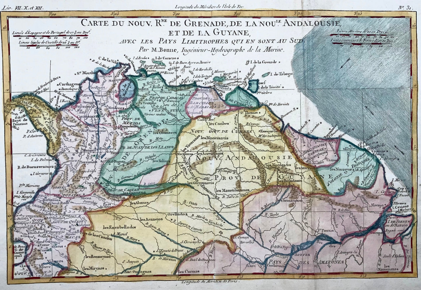 1780 Map of northeastern Northern South America, Rigobert Bonne