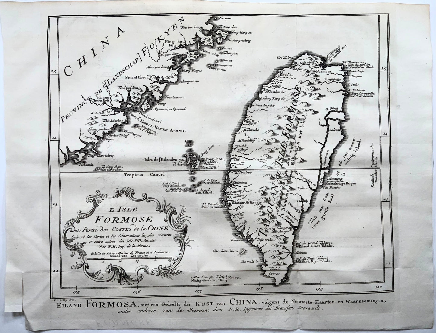 1771 Bellin / Schley, map of Formosa, Taiwan, rare Dutch edition