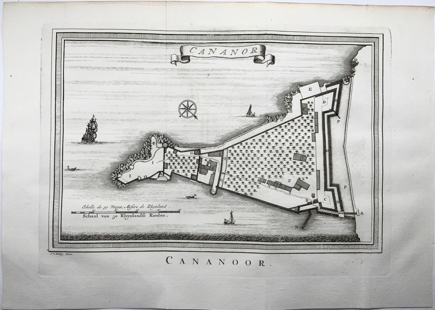 1750 Jakob van der Schley, Cananoor, Dutch Fort Plan, India, map