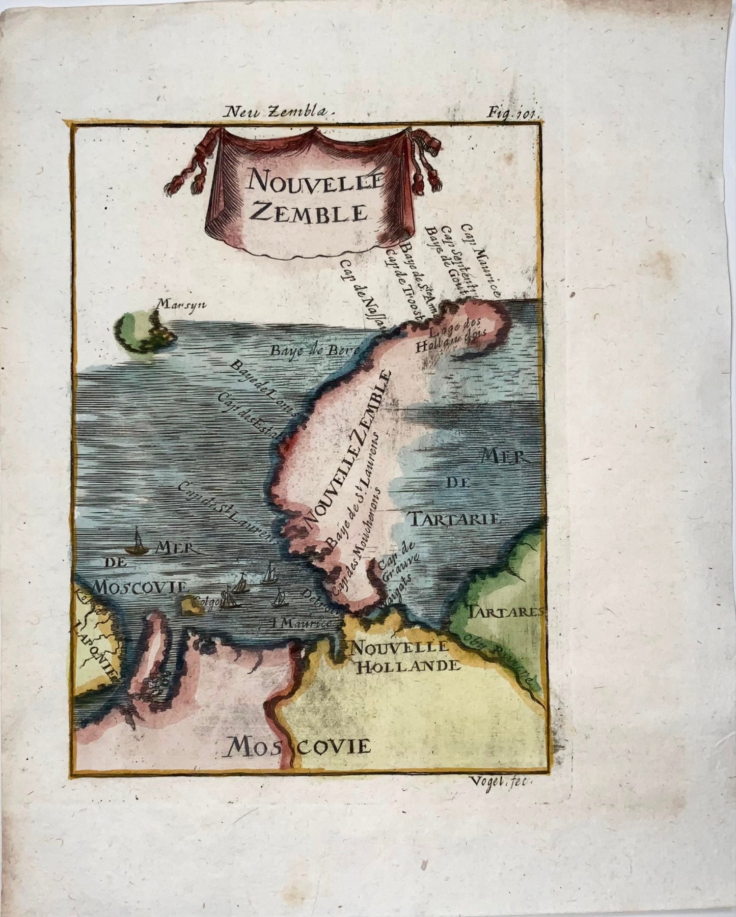 1719 "Nouvelle Zemble" North Russia Arctic, Mallet, Hand coloured copper, map