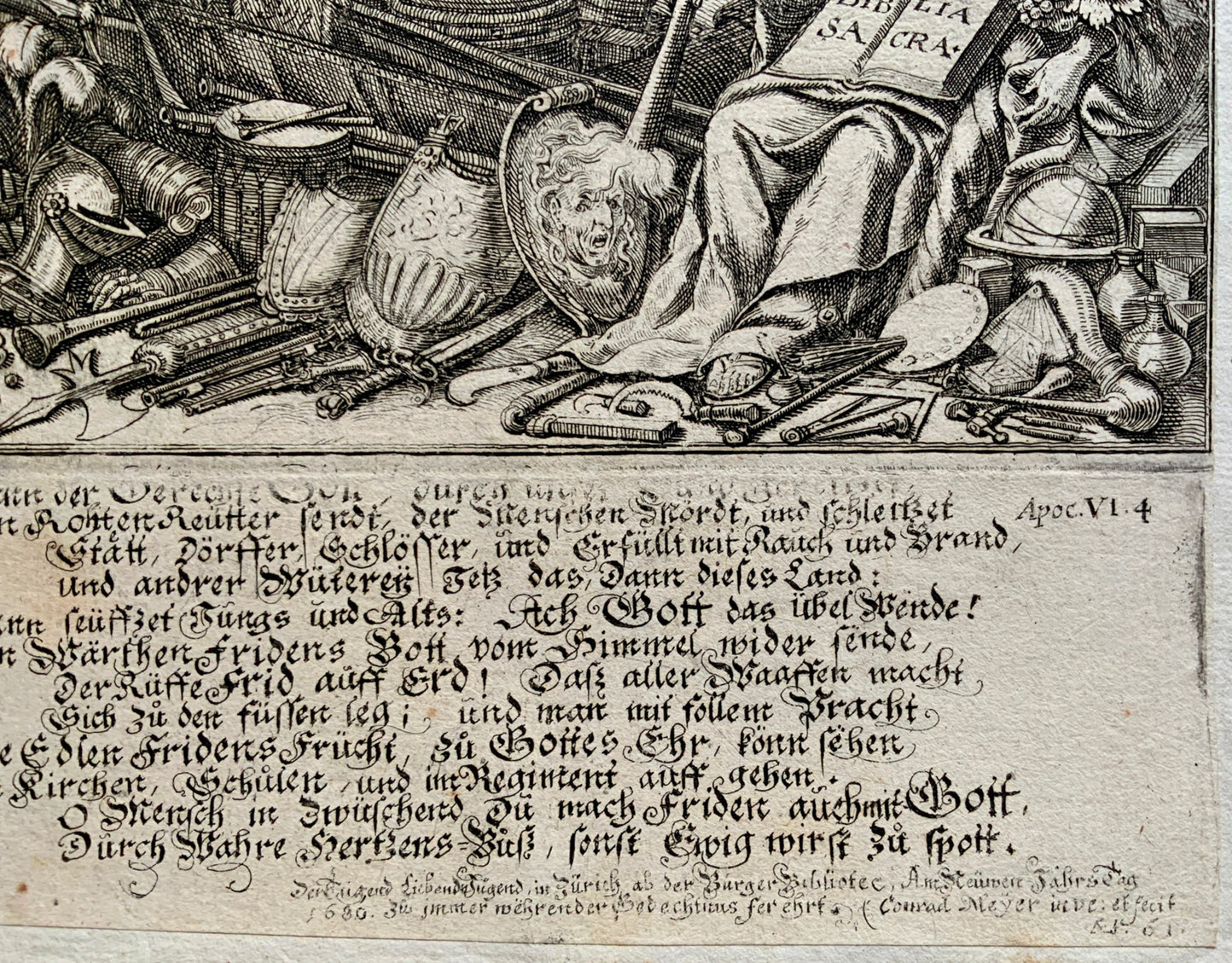 1680 EINBLATTDRUCK Conrad Meyer; Pax Optima Rerum. Gloria un Coelis - Religion