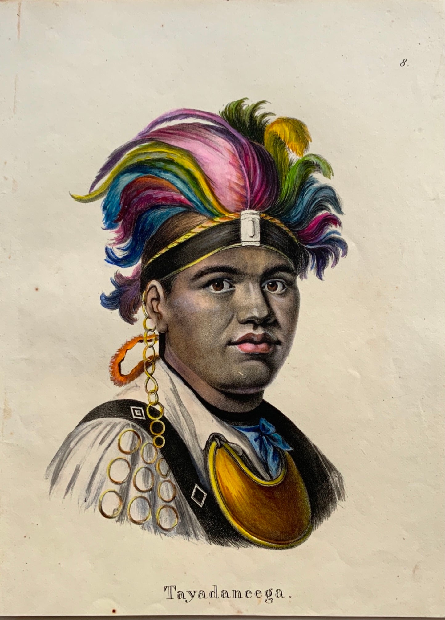 1824 Tayadaneega American Indian Mohawk Brodtmann handc FOLIO stone lithography - Ethnology