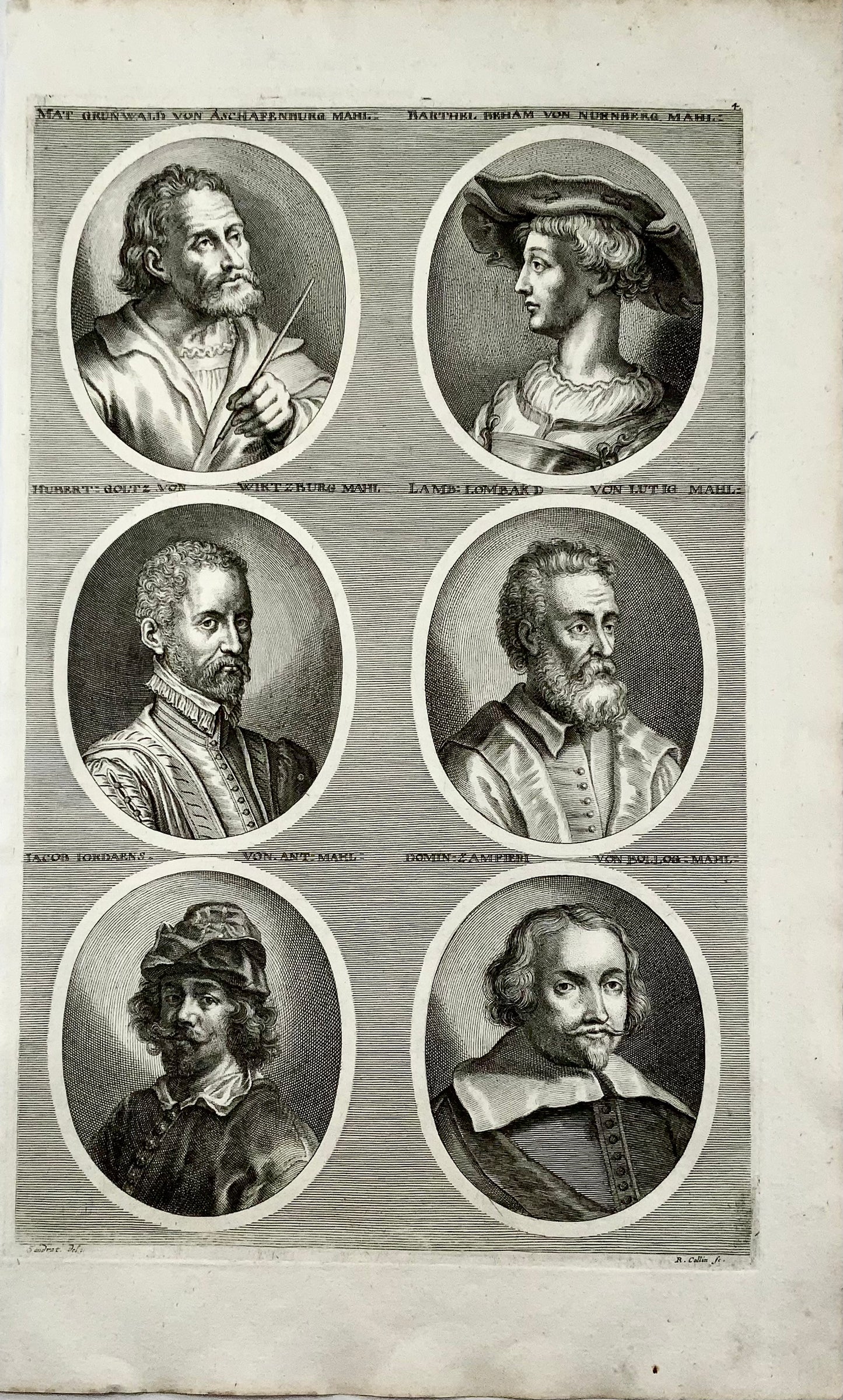 1676 Sandrart; Collins - Artistes Folio Zampieri, Grünewald, Beham, Goltius