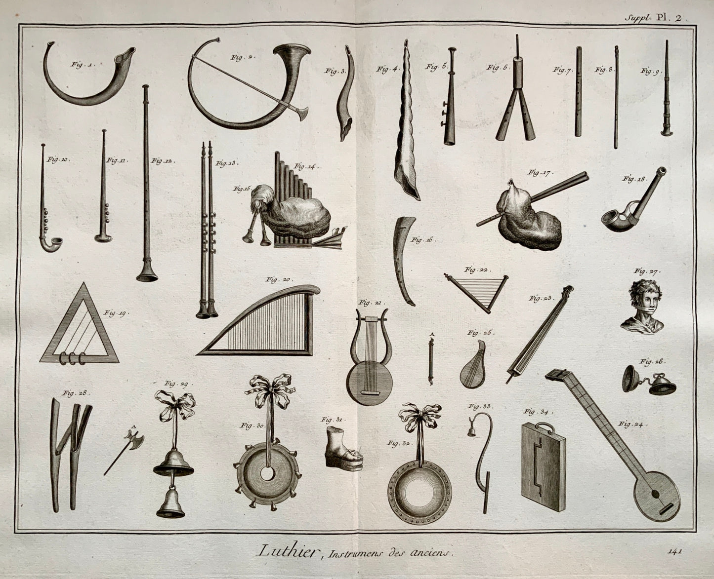 1777 PERCUSSION - large double folio - Diderot - Musical Instruments