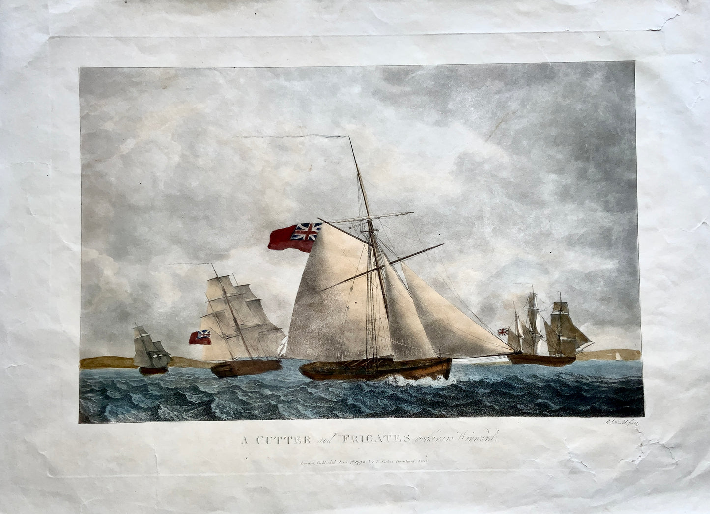 1795 Robert Dodd - A Cutter and Frigates - Sailing Ships, Maritime - Aquatint hand colour