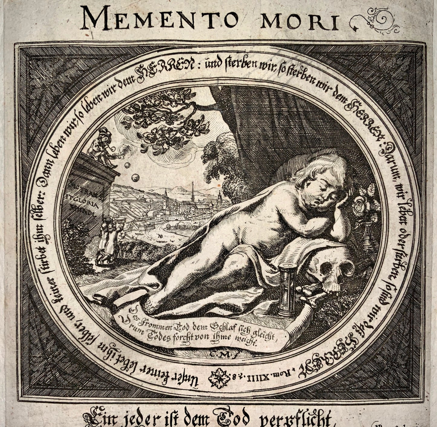 1668 Very Scarce Broadsheet: Conrad Meyer MEMENTO MORI Dance of Death
