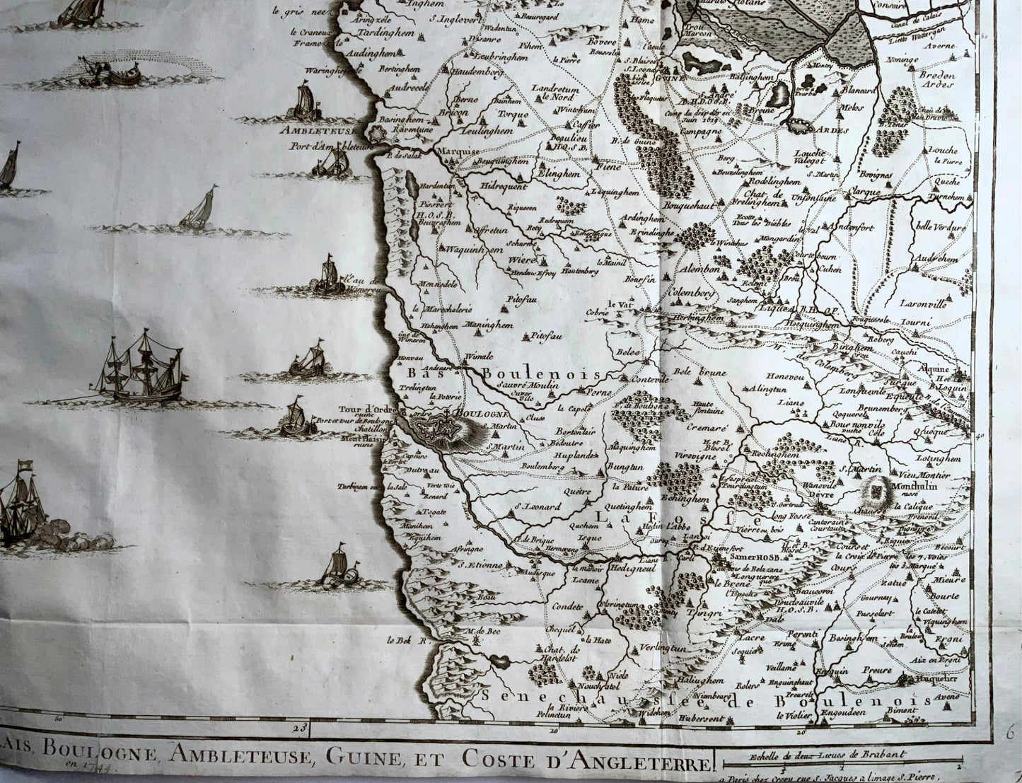 1744 Eugène Henri Fricx, Environs de Calais, Boulogne, France 75.5 cm, map