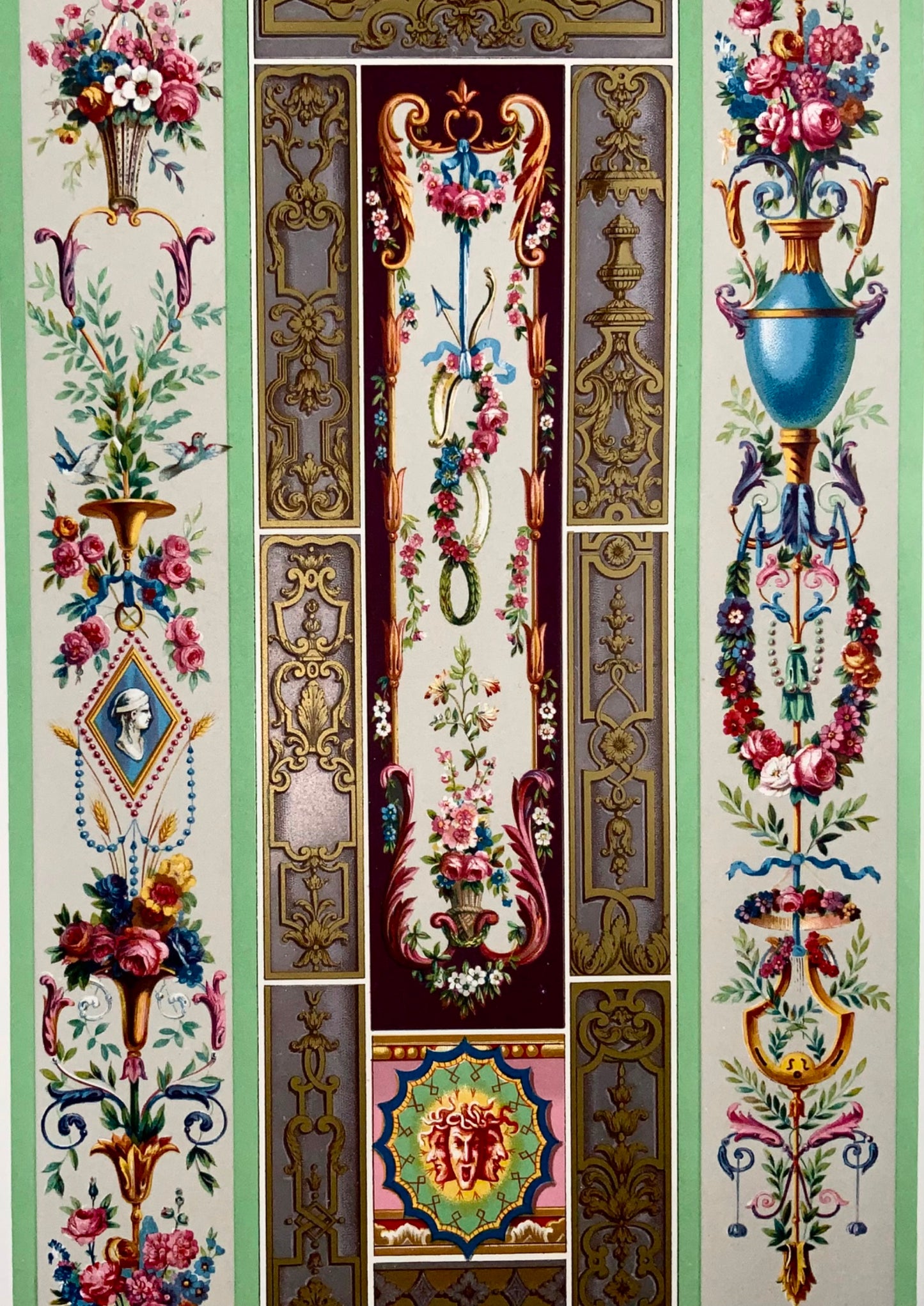 1869 Rococo wall design, Launey, large folio, chromolithograph, interior, architecture