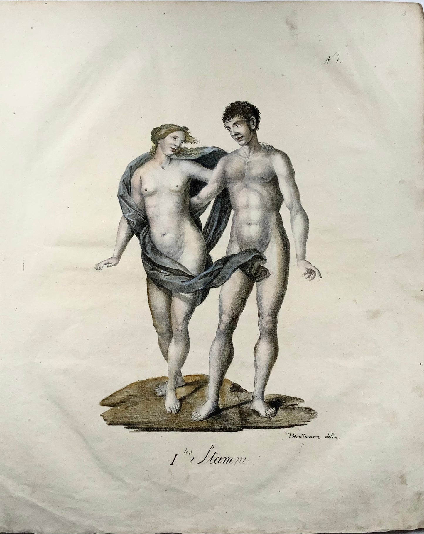 1816 Adam and Eve, Brodtmann, Imp. folio 42.5 cm, lithography in crayon manier, ethnology