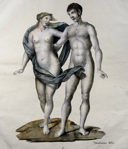 1816 Adamo ed Eva, Brodtmann, Imp. foglio 42,5 cm, litografia a matita, etnologia