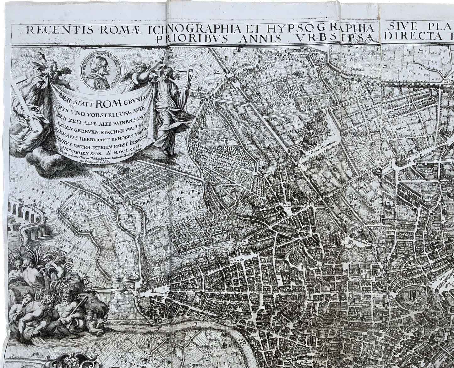 1679 Falda / Sandrart, Recentis Romae Ichnographia, engraved map / plan of Rome, 67 x 86 cm