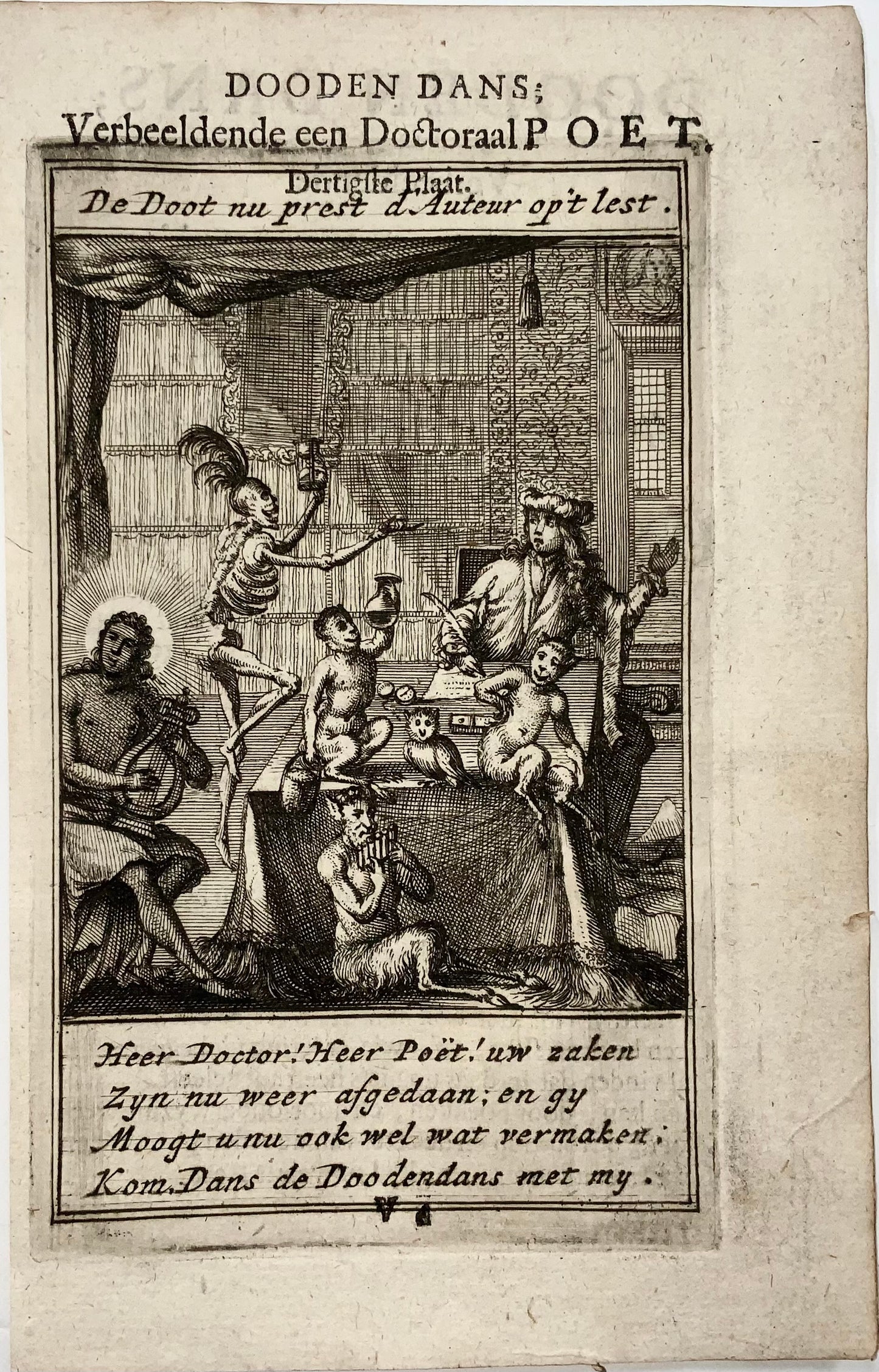 1700 c Salomon van Rusting, Rare Dutch Dance of Death, Doctor and Poet