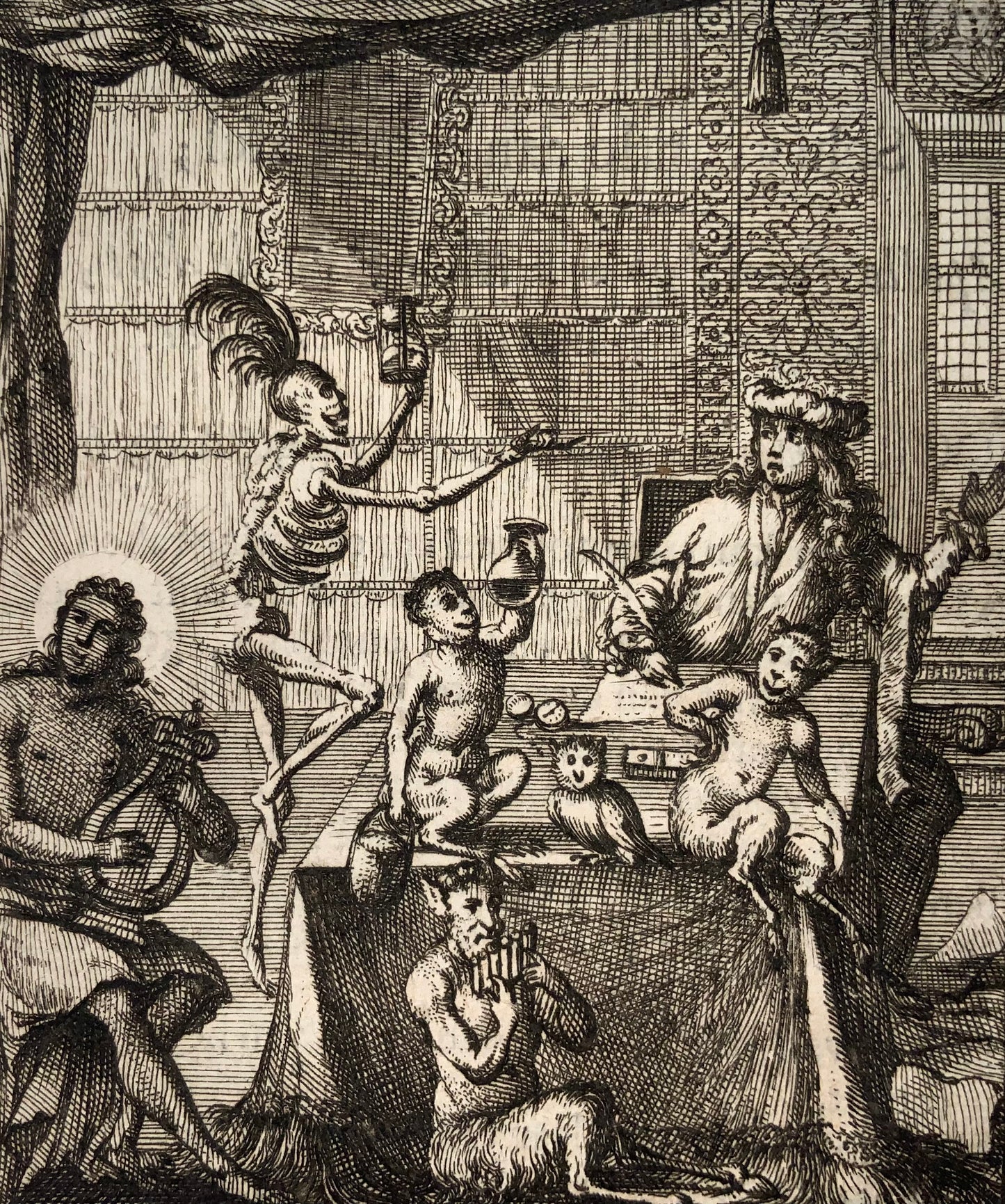 1700 c Salomon van Rusting, Rare Dutch Dance of Death, Doctor and Poet