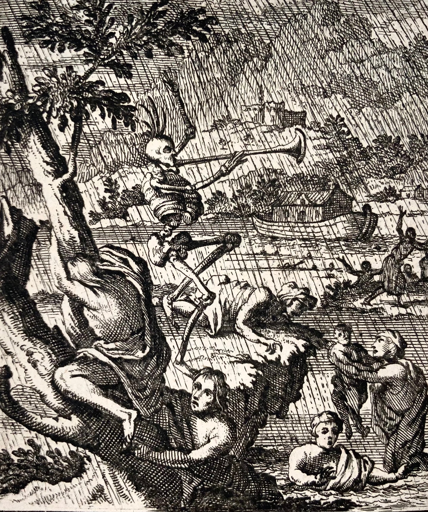 1700 c Salomon van Rusting, Rare Dutch Dance of Death, Deluge