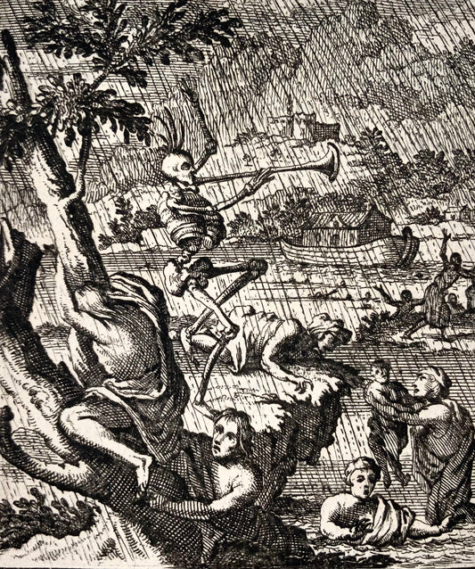 1700 c Salomon van Rusting, Rare Dutch Dance of Death, Deluge