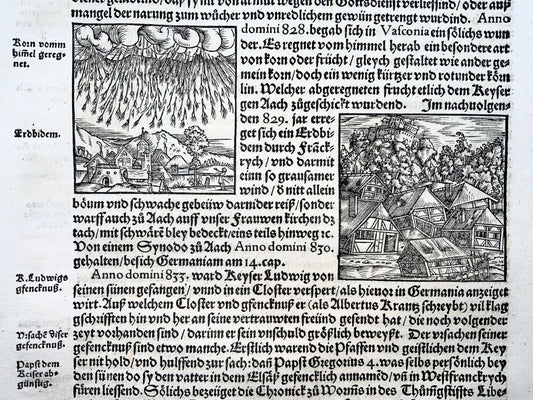1548 Heinrich Vogtherr (the Elder) (1490-1556): Folio with woodcuts: Portents of Doom, Raining Corn, Earthquake