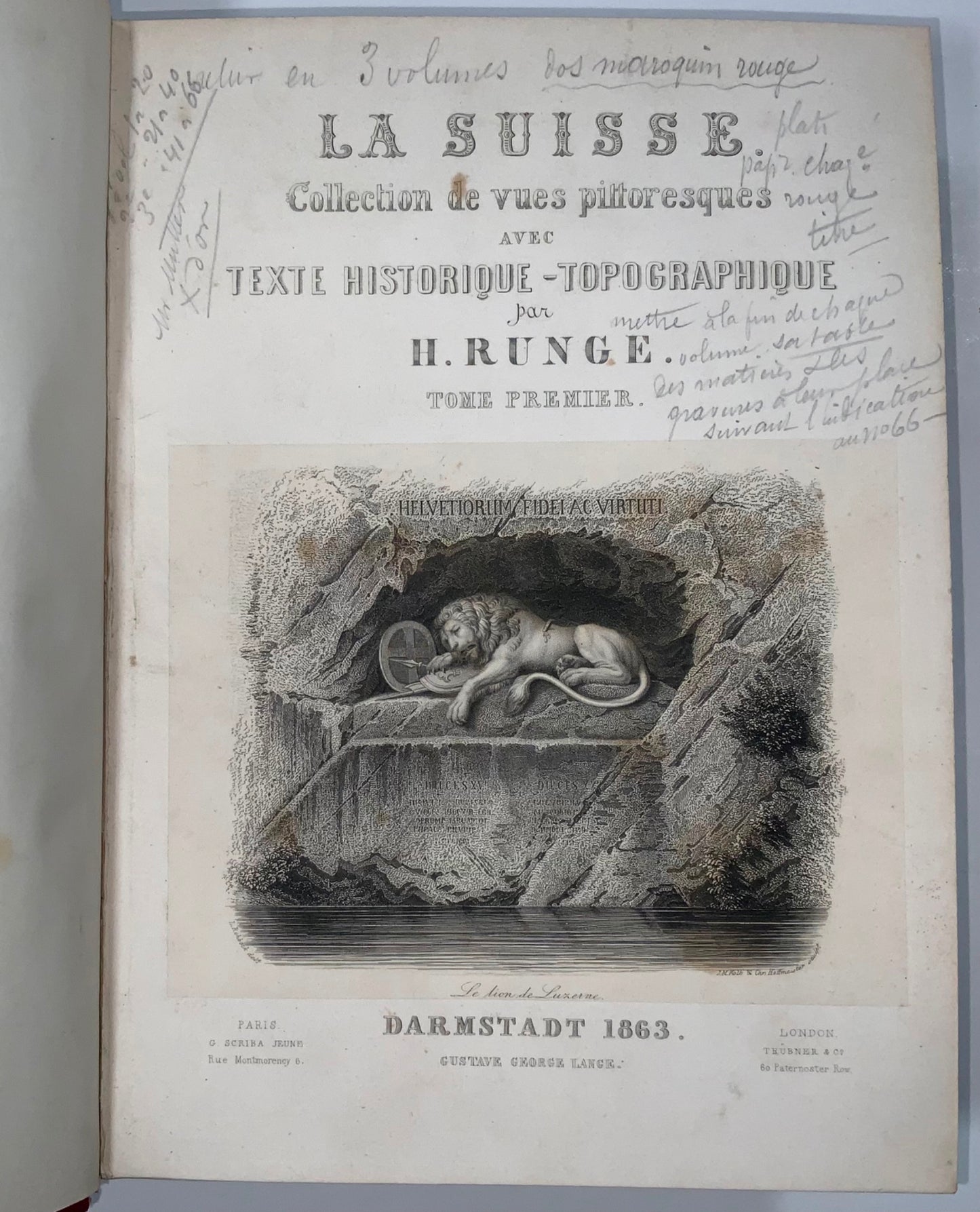 1863 Runge, La Suisse, 195 steel engravings, deluxe edition, Switzerland, Book