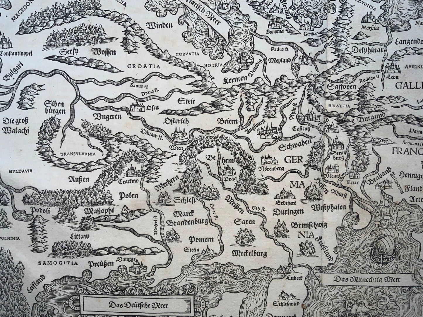 1548 Joh. Stumpf, Europe, Sea Monsters, decorative, very rare first issue