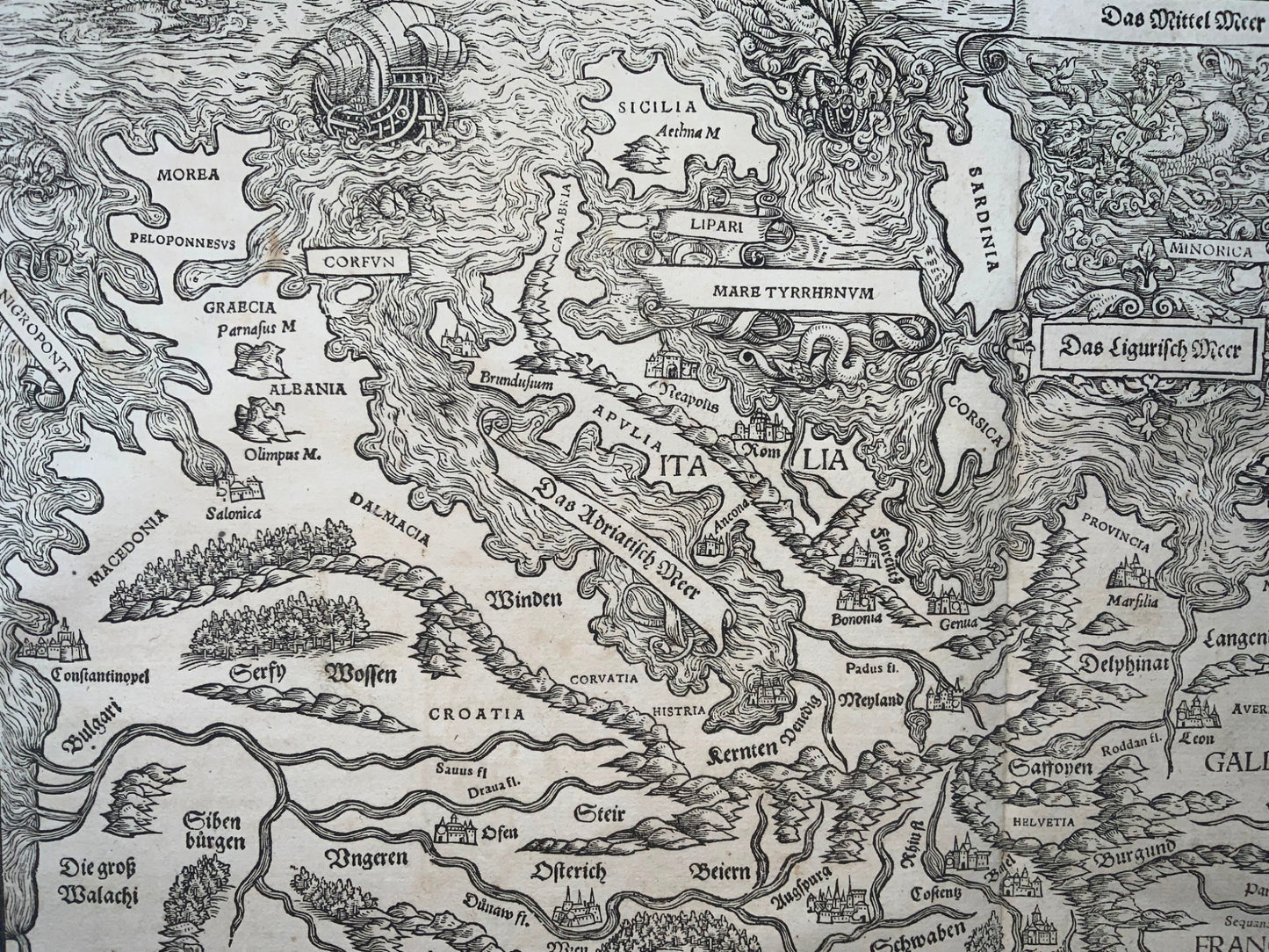 1548 Joh. Stumpf, Europe, Sea Monsters, decorative, very rare first issue