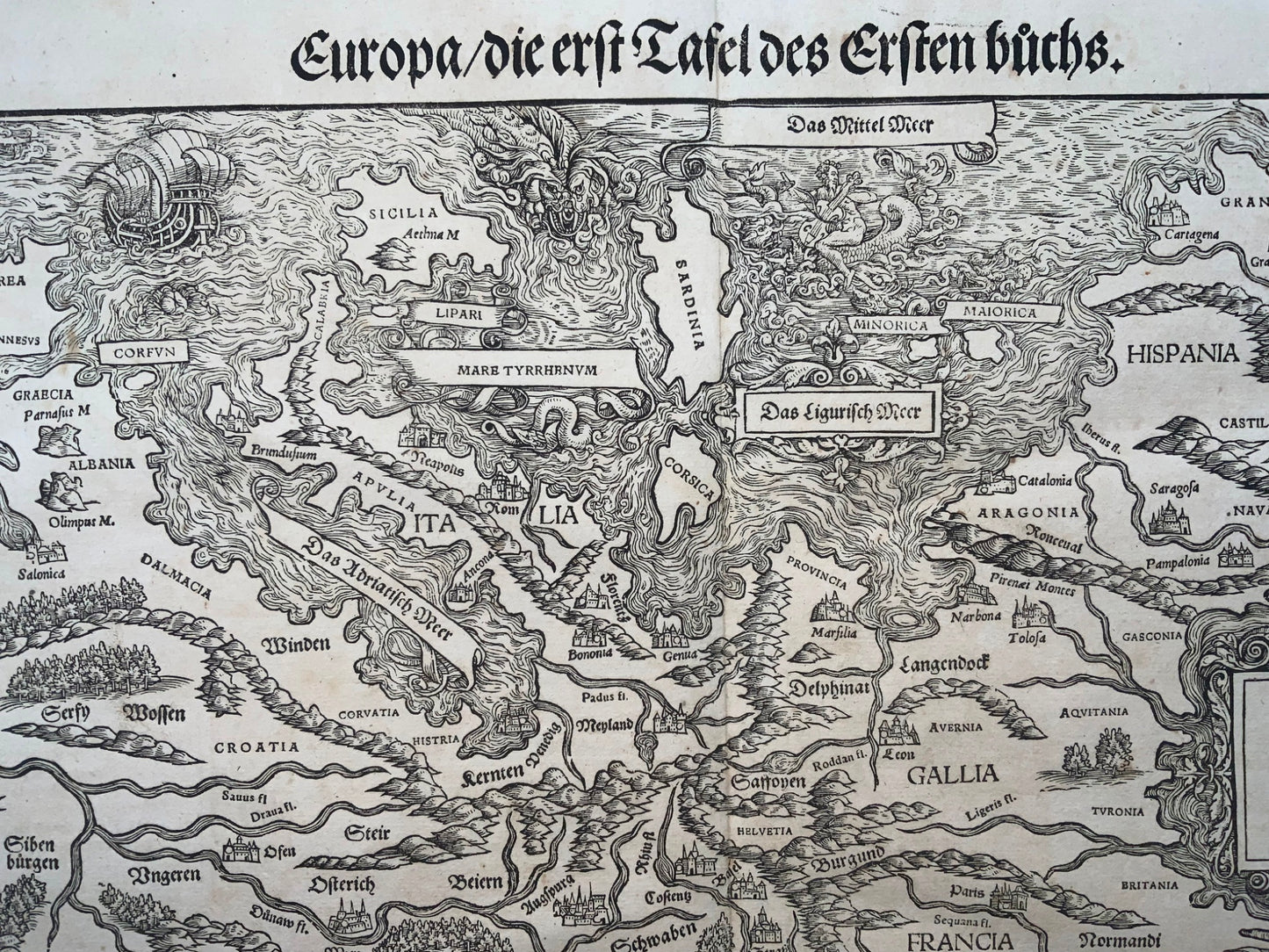 1548 Joh. Stumpf, Europe, Sea Monsters, decorative, very rare first issue