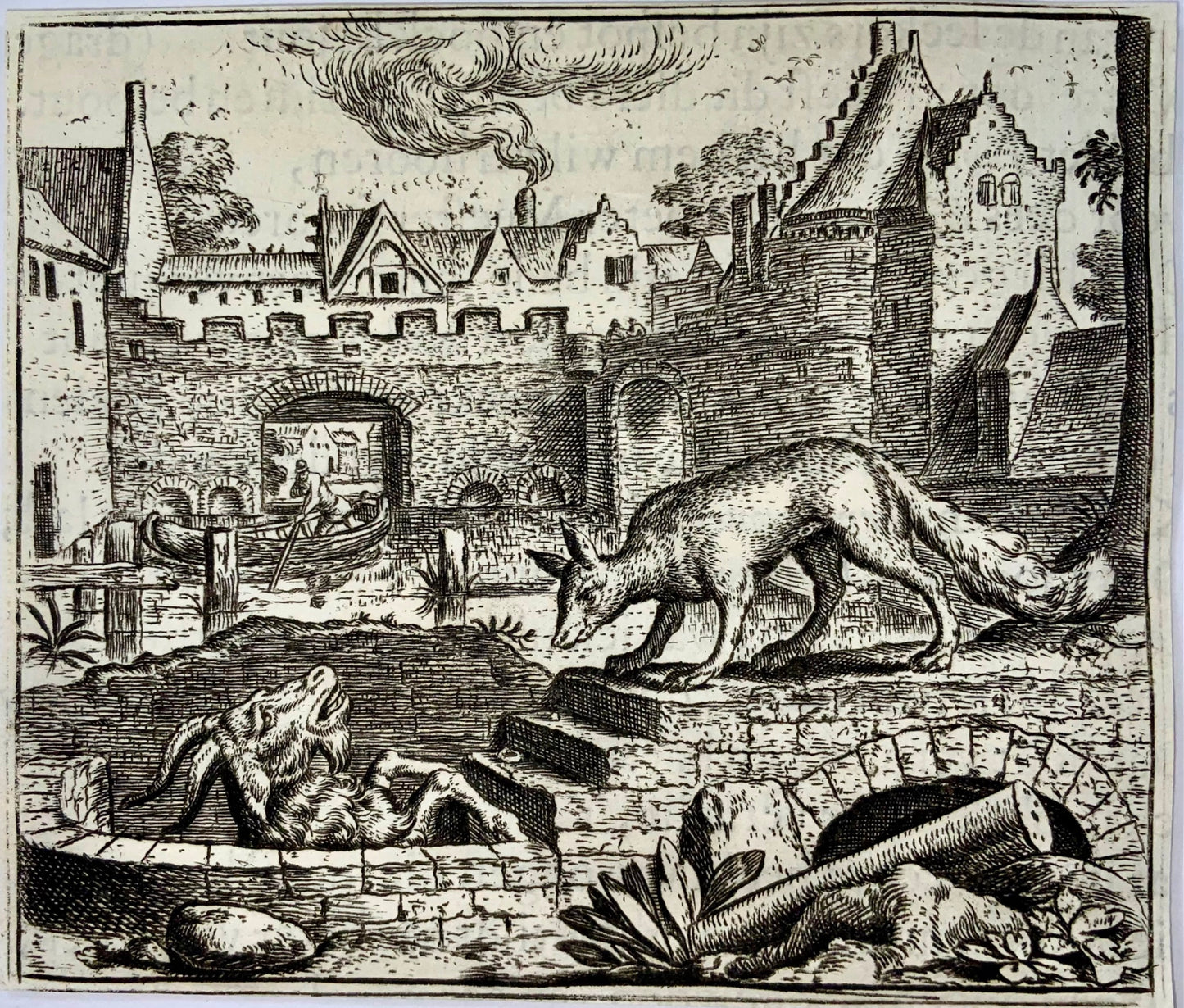 1617 Gheeraerts, incisione magistrale, Esopo: la volpe e la capra, favola