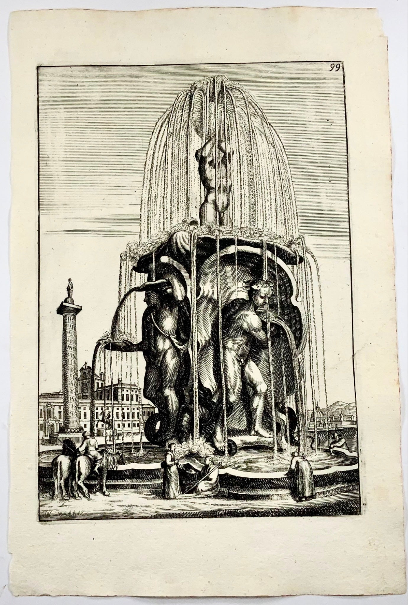 1662 Decorative baroque fountain with Roman column, Boeckler, garden design