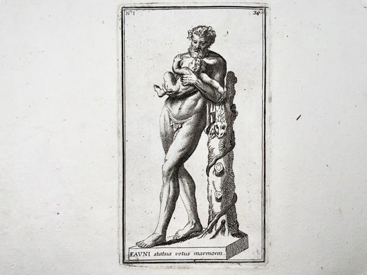 1779 Faun and Child, athlete, engraving, "Calcografia di Roma", mythology