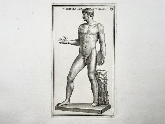 1779 Diskobolos of Myron, athlete, engraving, "Calcografia di Roma", mythology
