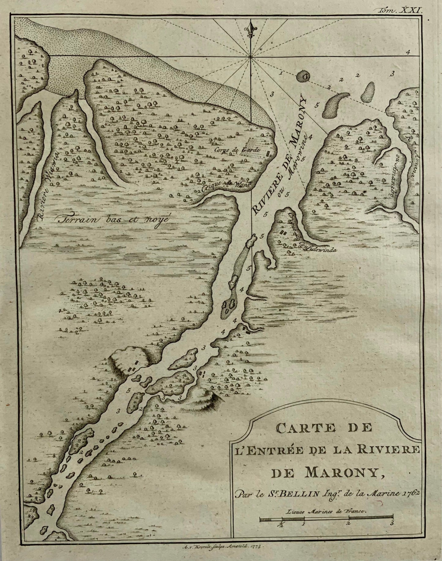1762 Mouth of the River Marony, map, Bellin, French Guiana, Surname