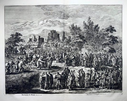 1708 Bartimaeus the blind man, J. Luyken, bible, large double page folio 52.8 cm