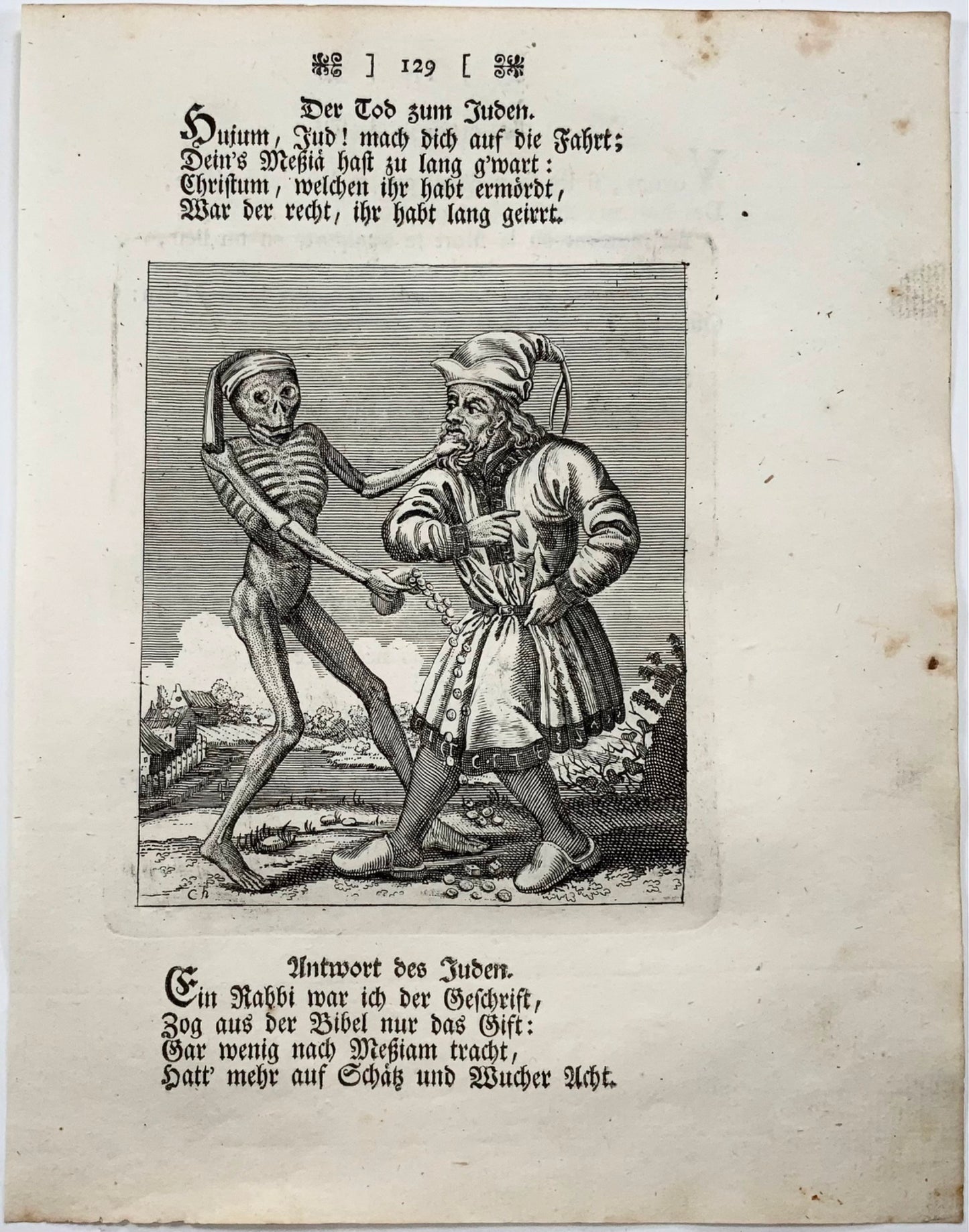 1744 Merian, Dance of Death, the Jew, copper engraving