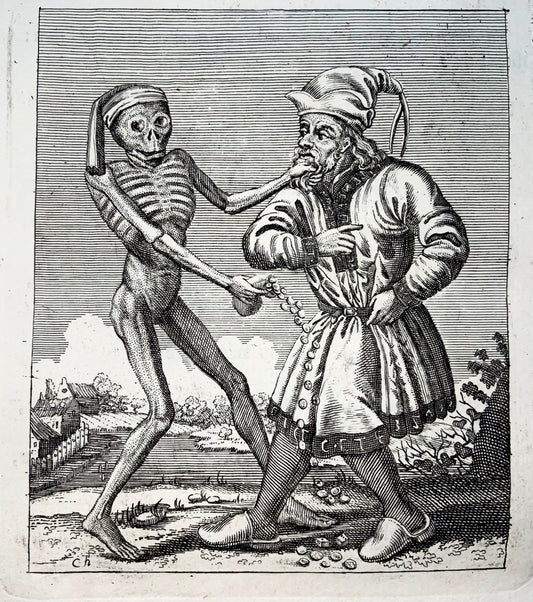 1744 Merian, Dance of Death, the Jew, copper engraving