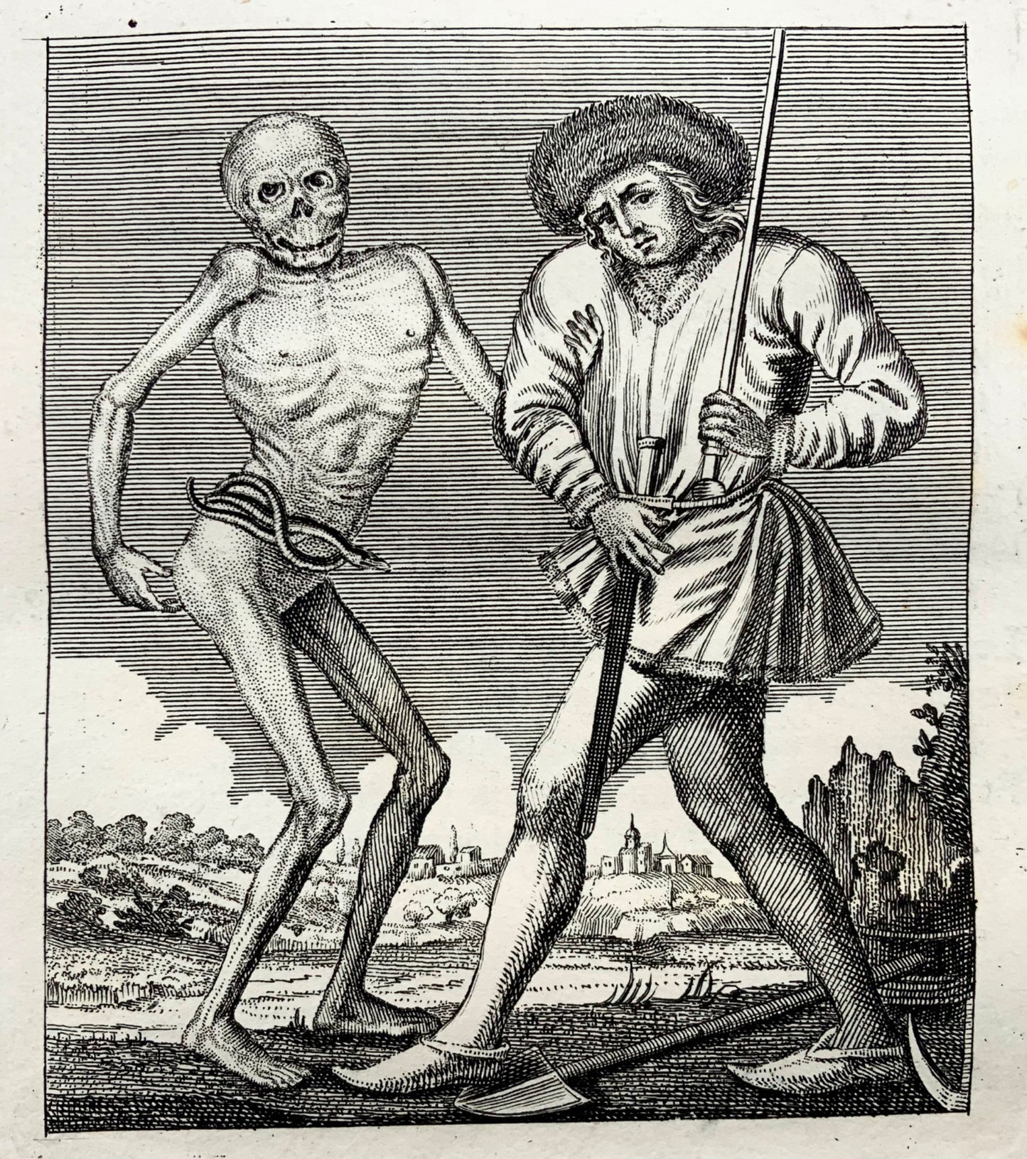 1744 Merian, Dance of Death, the Executioner, copper engraving