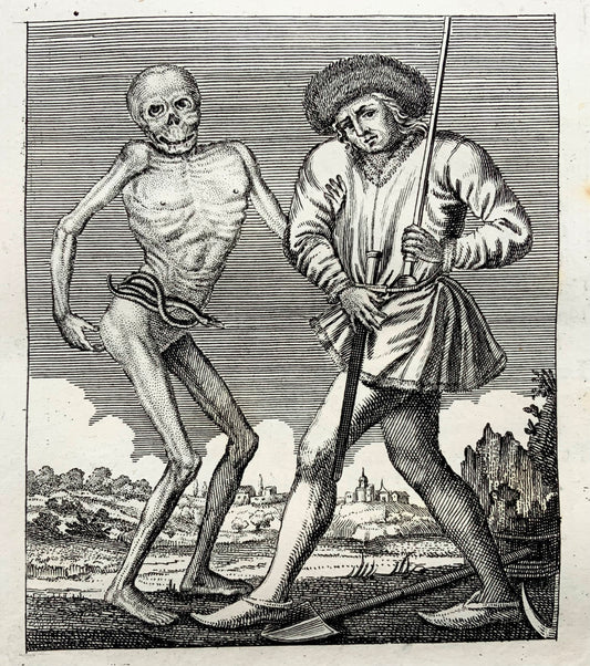 1744 Merian, Dance of Death, the Executioner, copper engraving