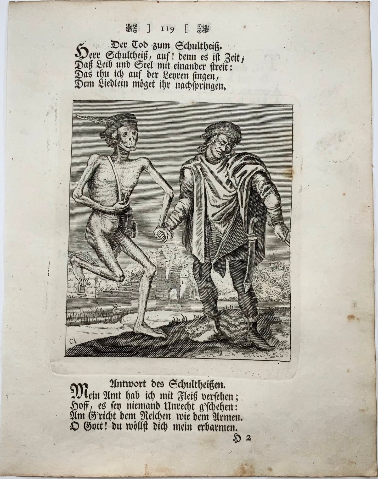 1744 Merian, Dance of Death, the Mayor, copper engraving