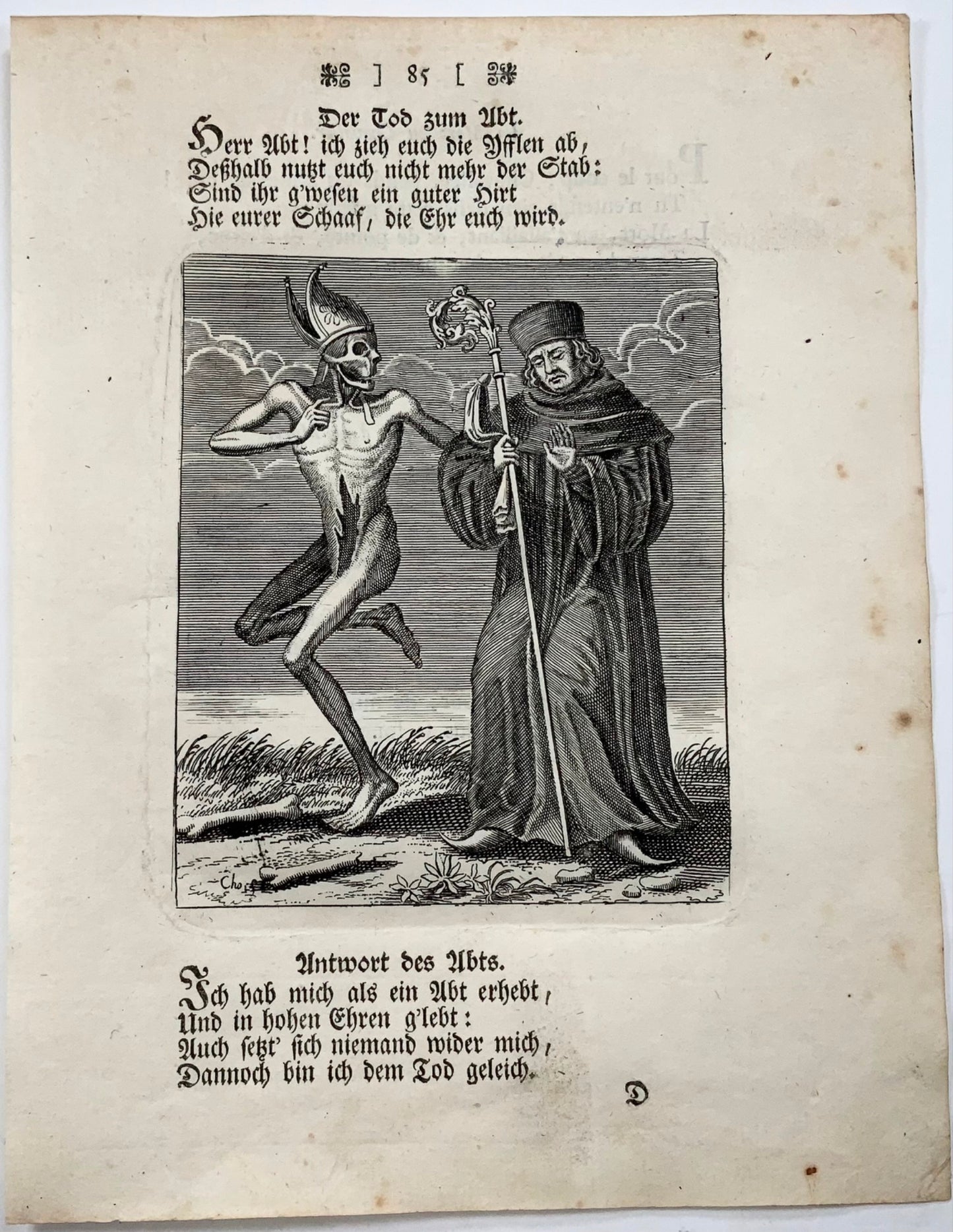 1744 Merian, Dance of Death, the Abbot, copper engraving
