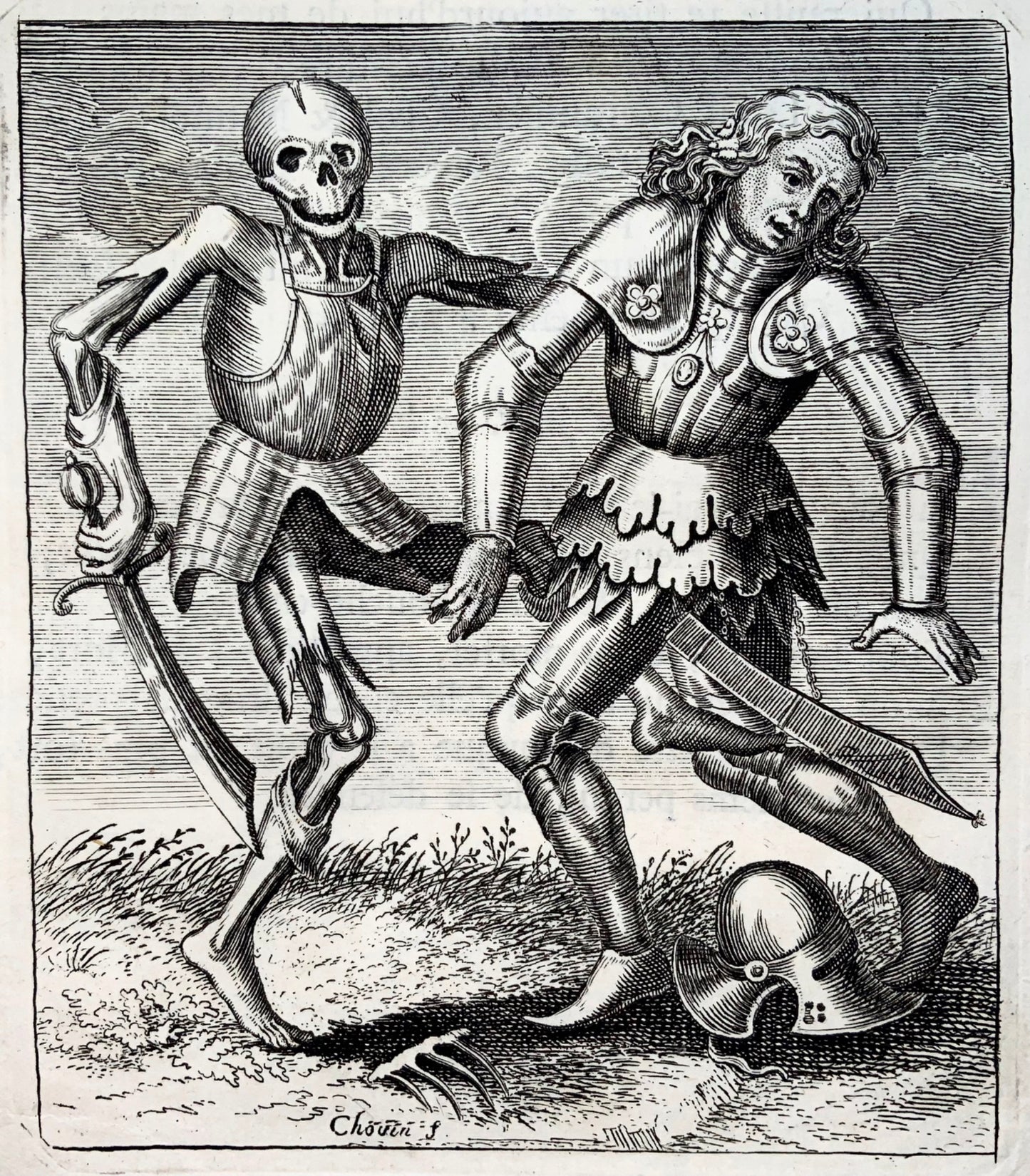 1744 Merian, Dance of Death, Knight in armour, copper engraving