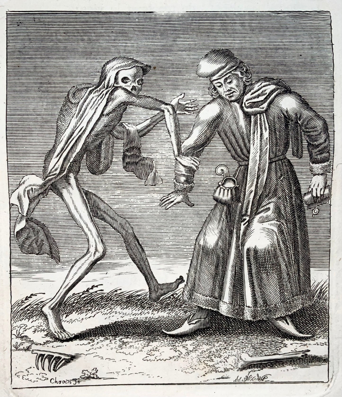 1744 Merian, Dance of Death, the Lawyer, copper engraving
