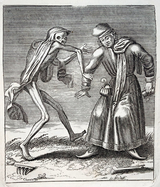 1744 Merian, Dance of Death, the Lawyer, copper engraving
