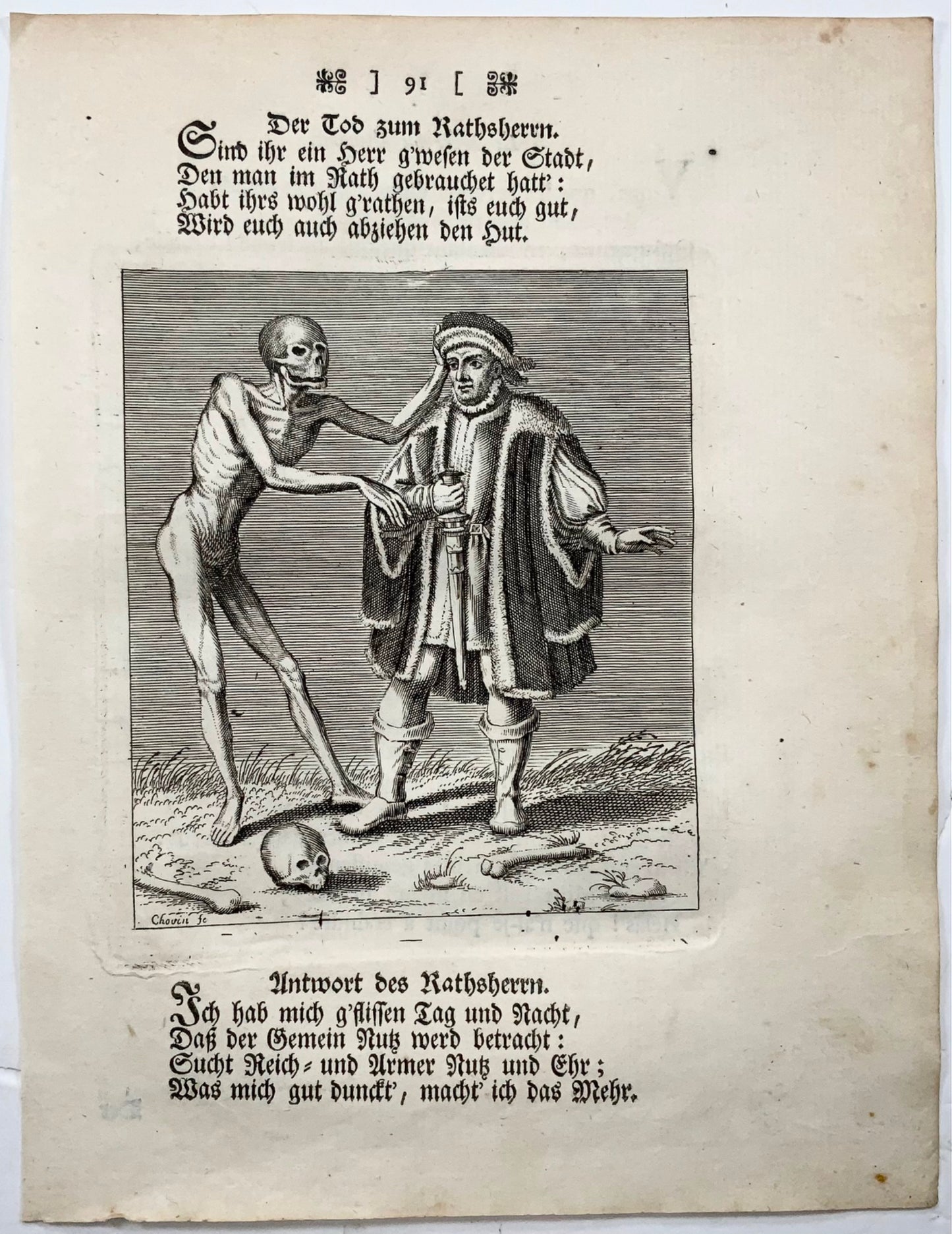 1744 Merian, Dance of Death, the Senator, copper engraving